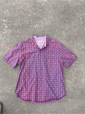 Tommy Bahama Jeans Mens Short Sleeve Gingham Button Up Shirt Island Crafted L